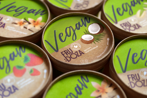 FRUDOZA VEGAN. Разработка дизайна для нового веганского десерта в портфеле бренда FRUDOZA. Расширение линейки новыми вкусами